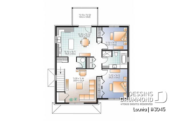 Étage - Plan de 3 logement,  modèle triplex moderne, 2 chambres, buanderie, balcon, garde-manger - Lounia