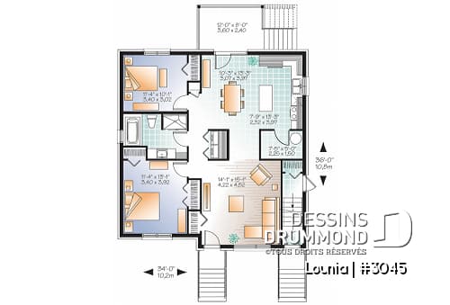Rez-de-chaussée - Plan de 3 logement,  modèle triplex moderne, 2 chambres, buanderie, balcon, garde-manger - Lounia