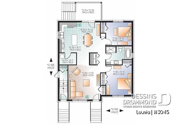 Rez-de-chaussée - Plan de 3 logement,  modèle triplex moderne, 2 chambres, buanderie, balcon, garde-manger - Lounia