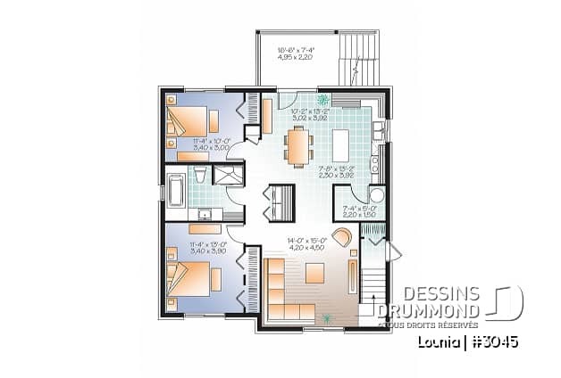 Sous-sol - Plan de 3 logement,  modèle triplex moderne, 2 chambres, buanderie, balcon, garde-manger - Lounia
