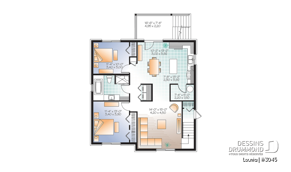 Sous-sol - Plan de 3 logement,  modèle triplex moderne, 2 chambres, buanderie, balcon, garde-manger - Lounia
