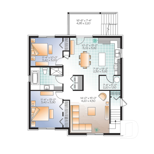 Sous-sol - Plan de 3 logement,  modèle triplex moderne, 2 chambres, buanderie, balcon, garde-manger - Lounia