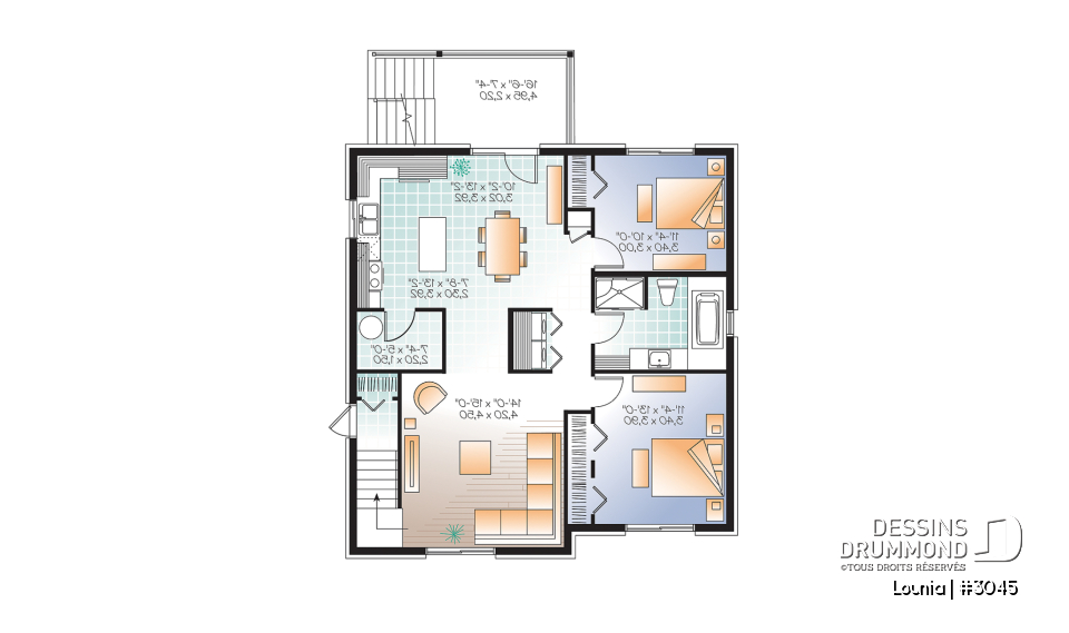 Sous-sol - Plan de 3 logement,  modèle triplex moderne, 2 chambres, buanderie, balcon, garde-manger - Lounia