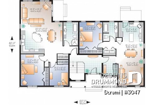Rez-de-chaussée - Plan de maison intergénérationnelle, 2 grands logements, entrée commune, beau style champêtre - Doremi