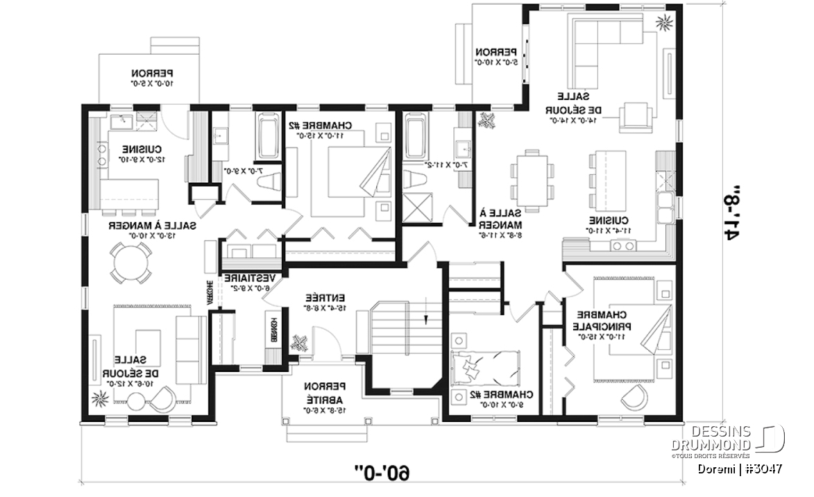 Rez-de-chaussée - Plan de maison intergénérationnelle, 2 grands logements, entrée commune, beau style champêtre - Doremi