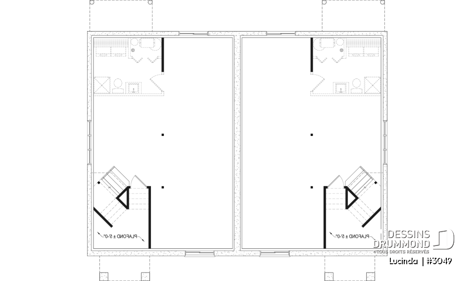 Sous-sol aménageable - Plan de Jumelé avec sous-sol aménagé optionnel ($), chambre des maîtres au r-d-c, 1 à 3 chambres, entrée split - Lucinda 