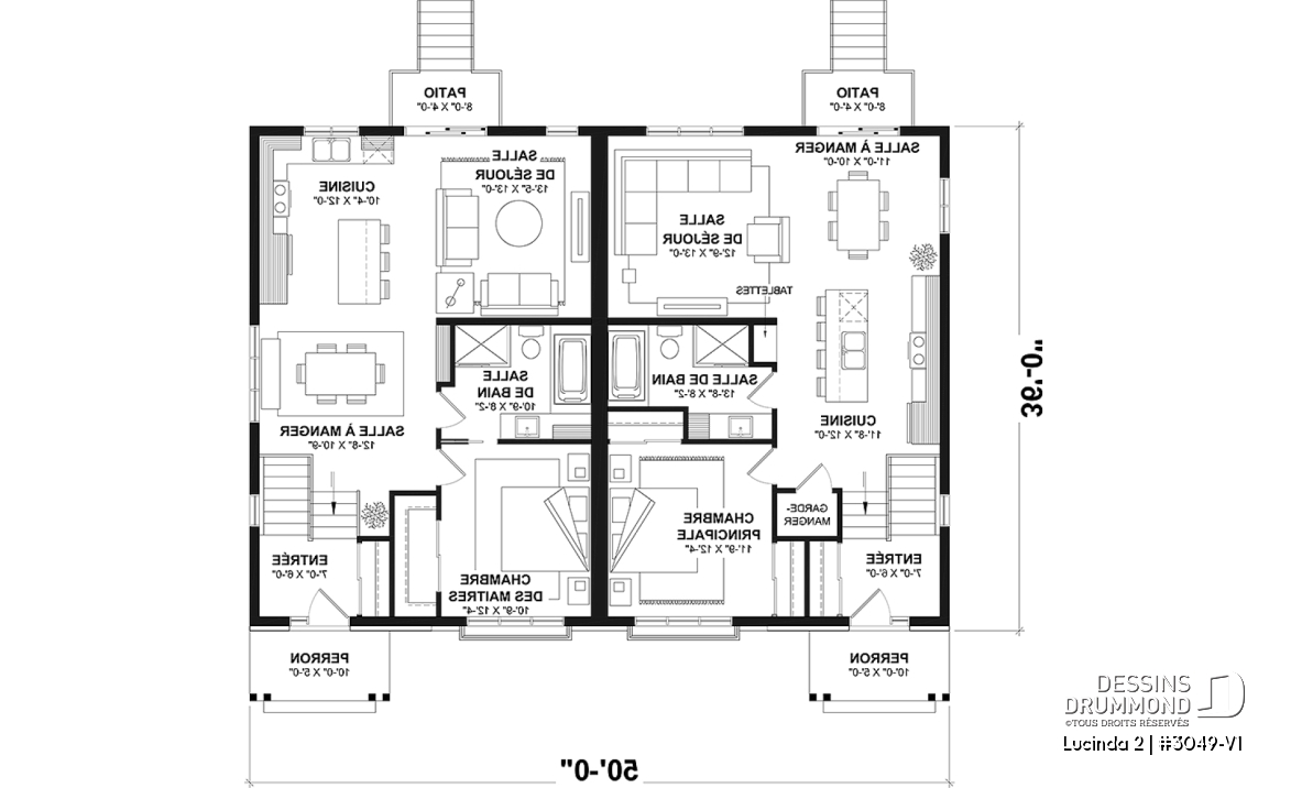 Rez-de-chaussée - Plan maison jumelée, 2 options au r-d-c, 3 chambres, 2 salles de bain et 2 salles familiales - Lucinda 2