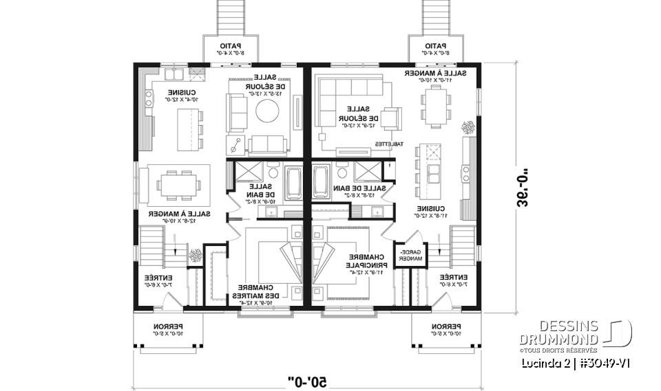 Rez-de-chaussée - Plan maison jumelée, 2 options au r-d-c, 3 chambres, 2 salles de bain et 2 salles familiales - Lucinda 2
