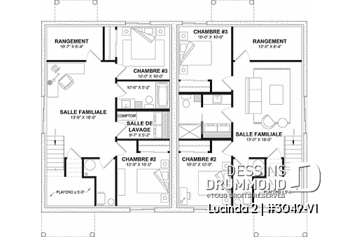 Sous-sol - Plan maison jumelée, 2 options au r-d-c, 3 chambres, 2 salles de bain et 2 salles familiales - Lucinda 2