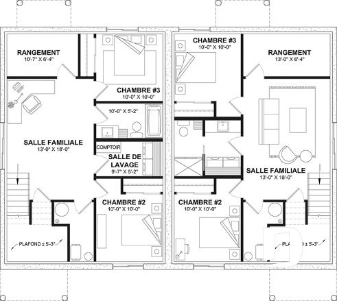 Sous-sol - Plan maison jumelée, 2 options au r-d-c, 3 chambres, 2 salles de bain et 2 salles familiales - Lucinda 2