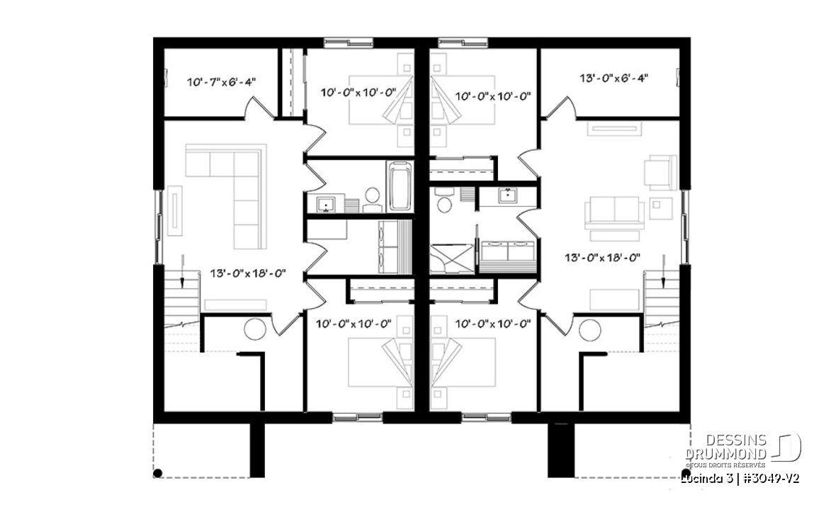 Sous-sol - Plan maison jumelée moderne, planchers différents à chaque unité, 3 chambres, 2 s.bain - Lucinda 3