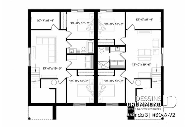 Sous-sol - Plan maison jumelée moderne, planchers différents à chaque unité, 3 chambres, 2 s.bain - Lucinda 3