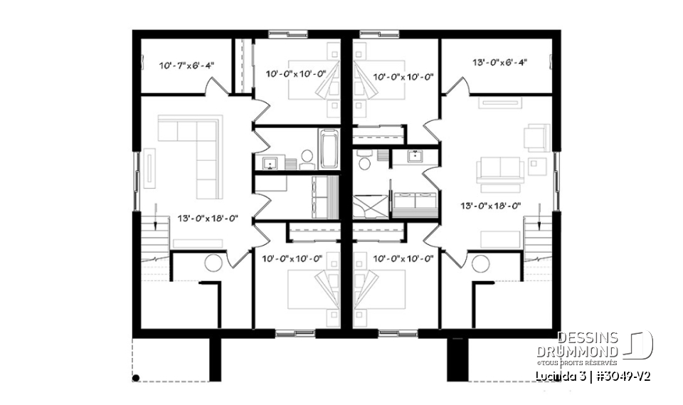 Sous-sol - Plan maison jumelée moderne, planchers différents à chaque unité, 3 chambres, 2 s.bain - Lucinda 3