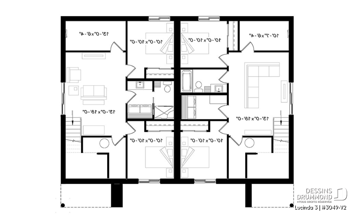 Sous-sol - Plan maison jumelée moderne, planchers différents à chaque unité, 3 chambres, 2 s.bain - Lucinda 3