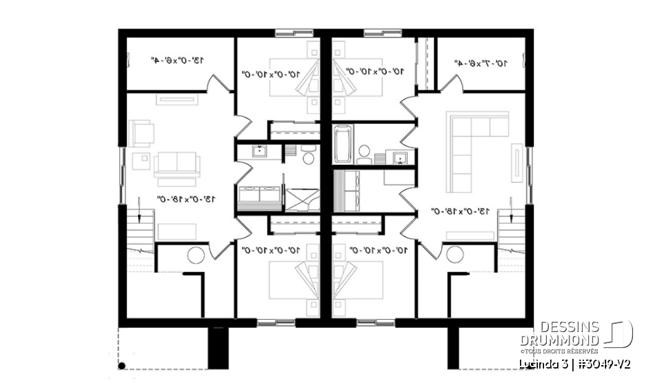 Sous-sol - Plan maison jumelée moderne, planchers différents à chaque unité, 3 chambres, 2 s.bain - Lucinda 3