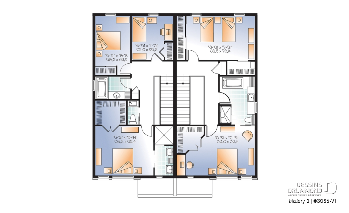 Étage - Plan de semi-détaché à étage, contemporain, option 2 ou 3 chambres, sous-sol aménageable - Mallory 2