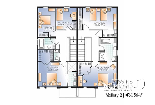 Étage - Plan de semi-détaché à étage, contemporain, option 2 ou 3 chambres, sous-sol aménageable - Mallory 2