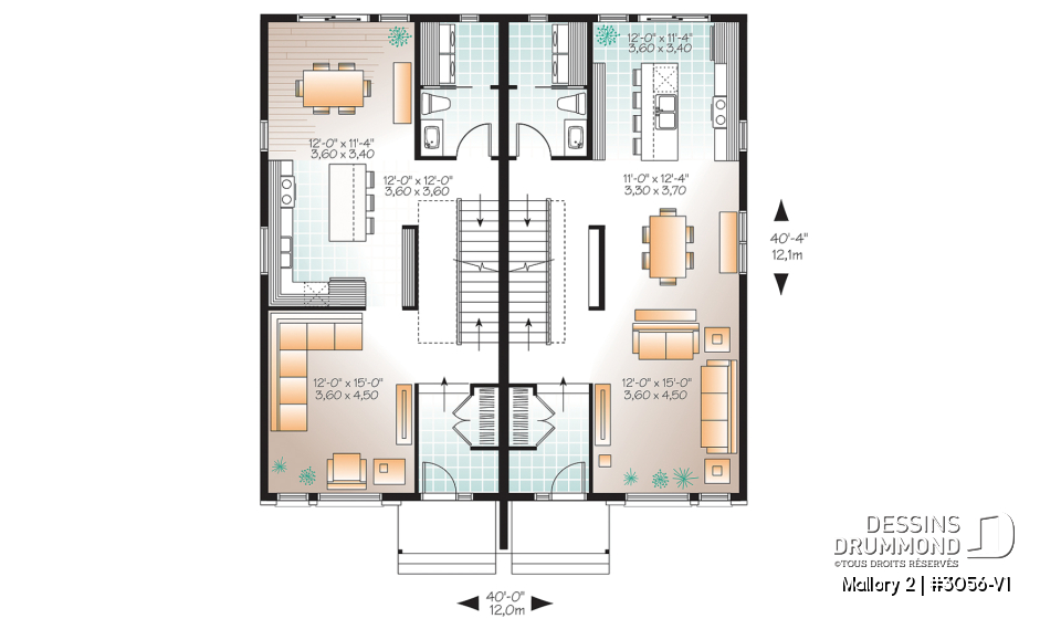 Rez-de-chaussée - Plan de semi-détaché à étage, contemporain, option 2 ou 3 chambres, sous-sol aménageable - Mallory 2