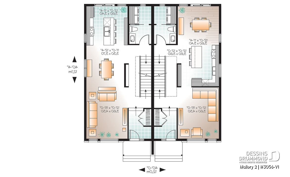 Rez-de-chaussée - Plan de semi-détaché à étage, contemporain, option 2 ou 3 chambres, sous-sol aménageable - Mallory 2