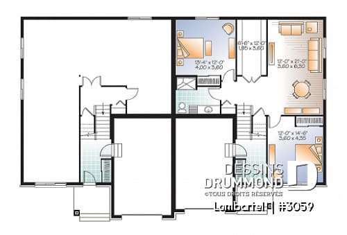 Sous-sol - Plan de jumelé contemporain avec garage, 1 à 3 chambres par unité, grande douche, îlot dans la cuisine - Lombartel 
