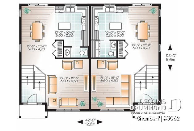Rez-de-chaussée - Maison jumelée de style champêtre rustique, option 2 ou 3 chambres, salle d'eau au r-d-c - Chambert