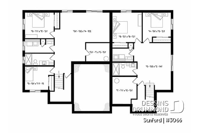 Sous-sol - Plan de maisons jumelées 2 à 4 chambres par unité, 2 salons, grand îlot, 2 salles de bain, buanderie - Sanford