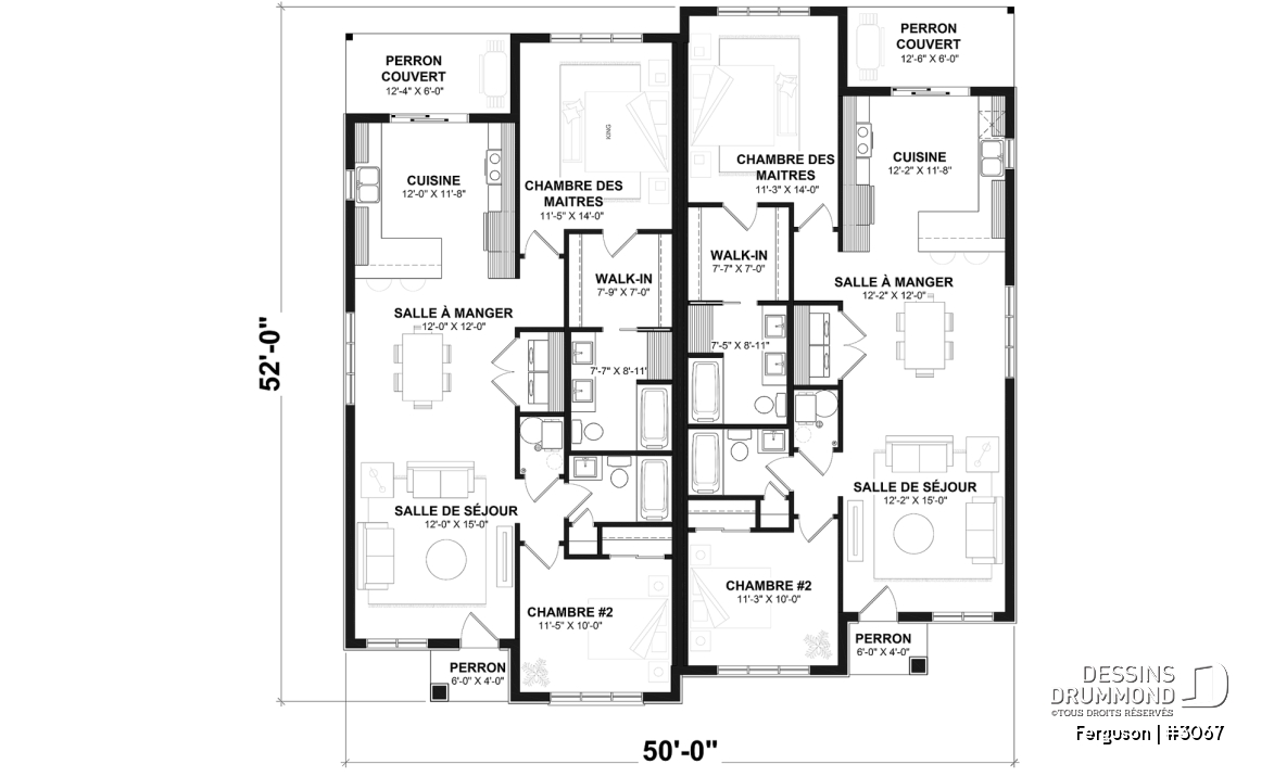 Rez-de-chaussée - Plan de jumelé sur dalle, chambre des maîtres avec walk-in et salle de bain privée, à aire ouverte, s-sol opt. - Ferguson
