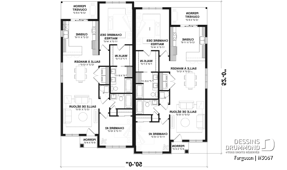 Rez-de-chaussée - Plan de jumelé sur dalle, chambre des maîtres avec walk-in et salle de bain privée, à aire ouverte, s-sol opt. - Ferguson