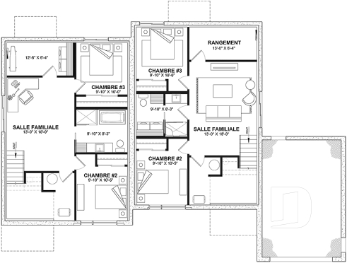 Sous-sol aménagé (Optionel $) - Plan de jumelée contemporain, 1 à 3 chambres, 2 sdb, sous-sol aménagé optionnel ($), garage d'un côté - Paris