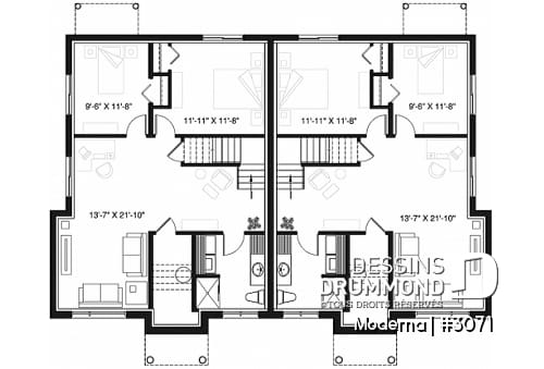 Sous-sol - Plan de maison jumelée moderne, 2 à 4 chambres, 1-2 salles de bain et 1-2 salons par unité, entrée split - Moderna
