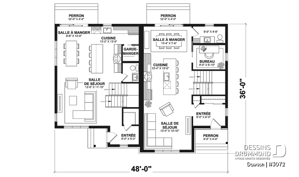 Rez-de-chaussée - Duplex à étages 3 chambres, 1.5 salles de bain, style farmhouse, aire ouverte - Dawson