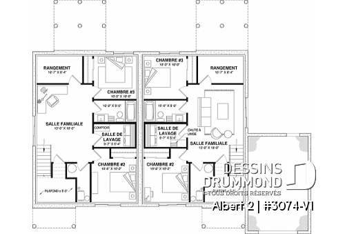 Sous-sol - Modèle de jumelé avec garage d'un côté, 3 chambres et 2 salles de bain par unité, aire ouverte - Albert 2