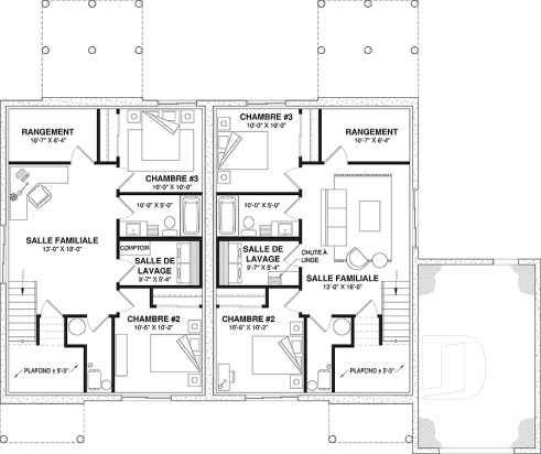 Sous-sol - Modèle de jumelé avec garage d'un côté, 3 chambres et 2 salles de bain par unité, aire ouverte - Albert 2