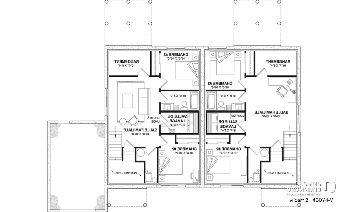 Sous-sol - Modèle de jumelé avec garage d'un côté, 3 chambres et 2 salles de bain par unité, aire ouverte - Albert 2
