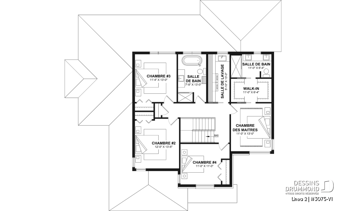 Étage - Plan de maison bi-génération contemporaine avec logement privé, 4-5 chambres et sous-sol aménagé optionnel - Linea 2