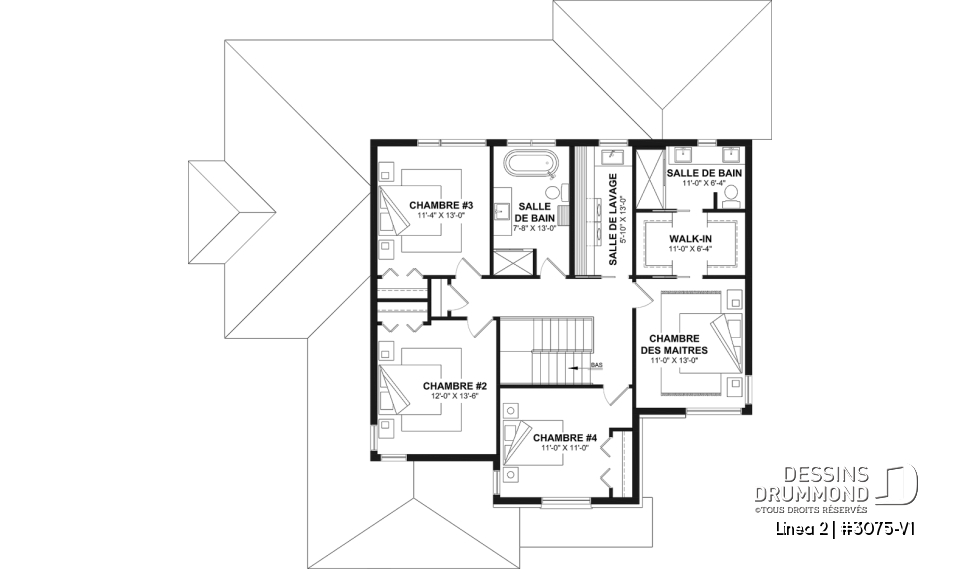 Étage - Plan de maison bi-génération contemporaine avec logement privé, 4-5 chambres et sous-sol aménagé optionnel - Linea 2