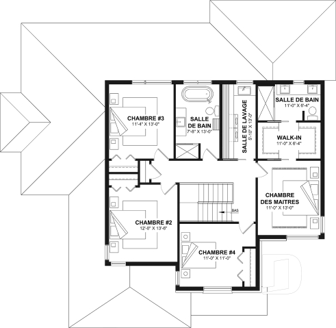 Étage - Plan de maison bi-génération contemporaine avec logement privé, 4-5 chambres et sous-sol aménagé optionnel - Linea 2