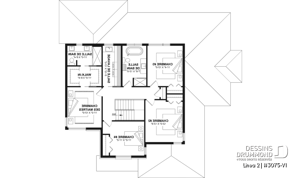 Étage - Plan de maison bi-génération contemporaine avec logement privé, 4-5 chambres et sous-sol aménagé optionnel - Linea 2