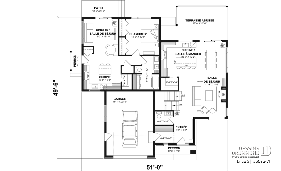 Rez-de-chaussée - Plan de maison bi-génération contemporaine avec logement privé, 4-5 chambres et sous-sol aménagé optionnel - Linea 2