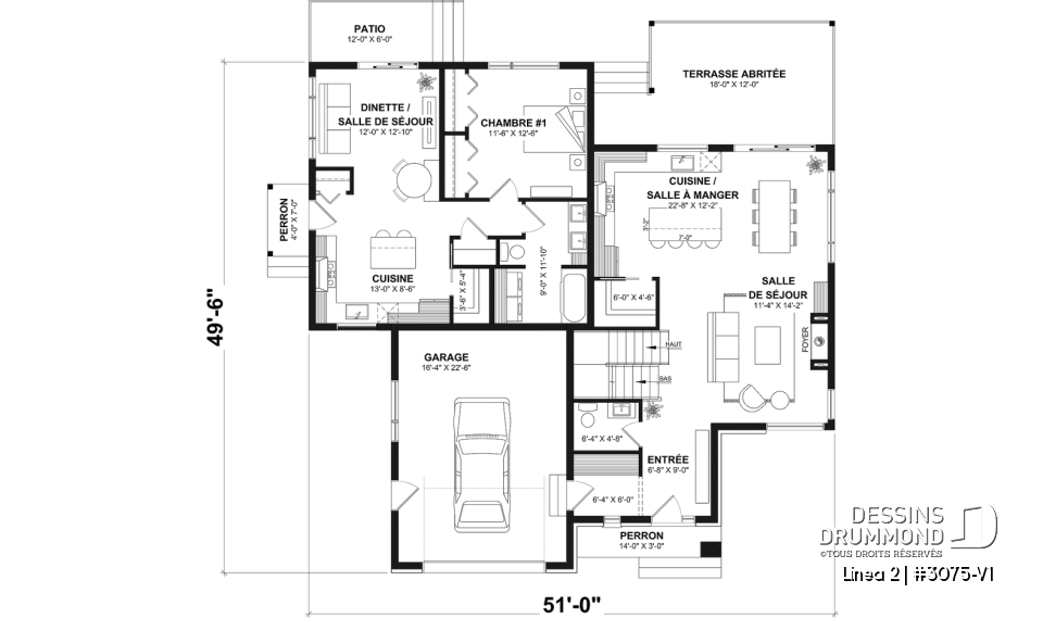 Rez-de-chaussée - Plan de maison bi-génération contemporaine avec logement privé, 4-5 chambres et sous-sol aménagé optionnel - Linea 2