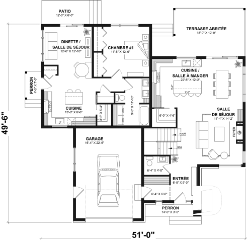 Rez-de-chaussée - Plan de maison bi-génération contemporaine avec logement privé, 4-5 chambres et sous-sol aménagé optionnel - Linea 2