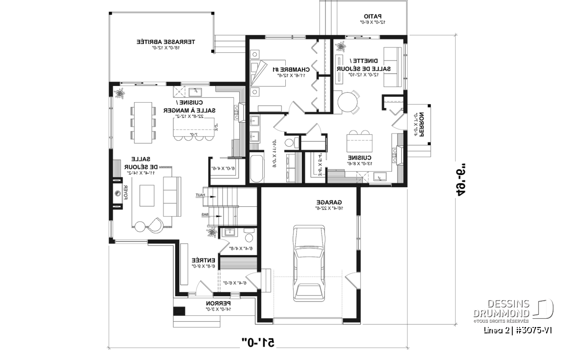 Rez-de-chaussée - Plan de maison bi-génération contemporaine avec logement privé, 4-5 chambres et sous-sol aménagé optionnel - Linea 2