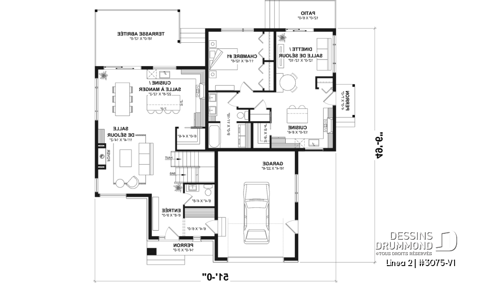 Rez-de-chaussée - Plan de maison bi-génération contemporaine avec logement privé, 4-5 chambres et sous-sol aménagé optionnel - Linea 2