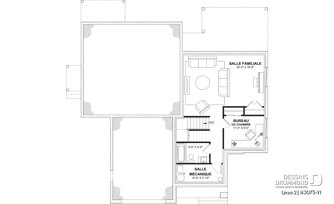 Sous-sol aménagé (Optionel $) - Plan de maison bi-génération contemporaine avec logement privé, 4-5 chambres et sous-sol aménagé optionnel - Linea 2