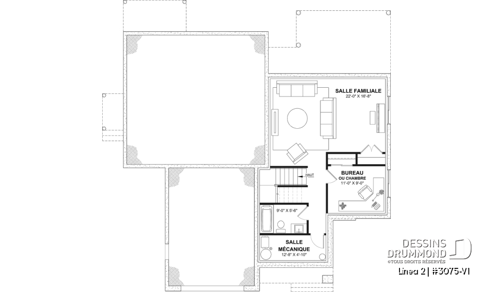 Sous-sol aménagé (Optionel $) - Plan de maison bi-génération contemporaine avec logement privé, 4-5 chambres et sous-sol aménagé optionnel - Linea 2