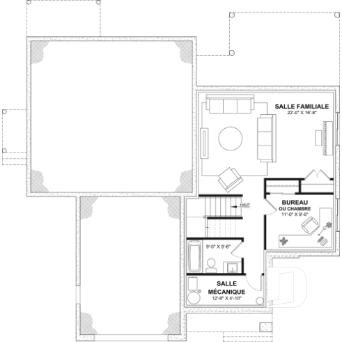Sous-sol aménagé (Optionel $) - Plan de maison bi-génération contemporaine avec logement privé, 4-5 chambres et sous-sol aménagé optionnel - Linea 2