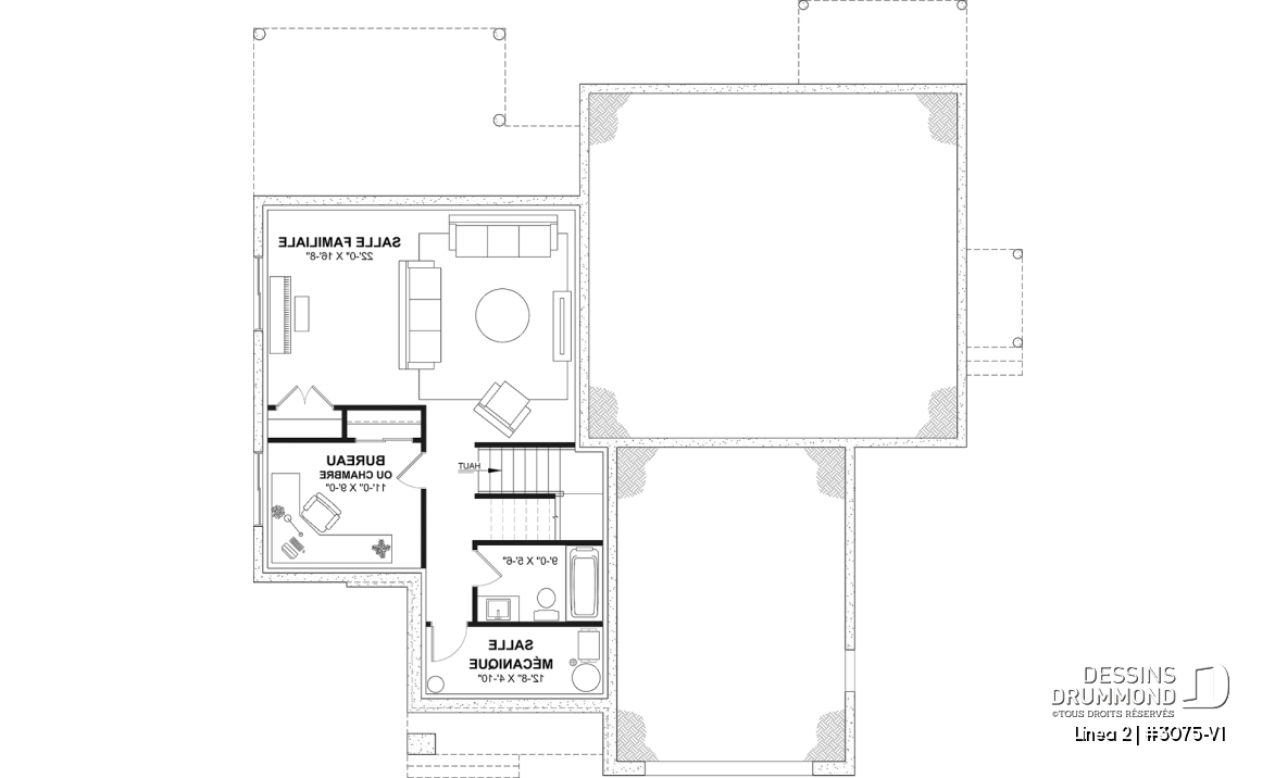 Sous-sol aménagé (Optionel $) - Plan de maison bi-génération contemporaine avec logement privé, 4-5 chambres et sous-sol aménagé optionnel - Linea 2