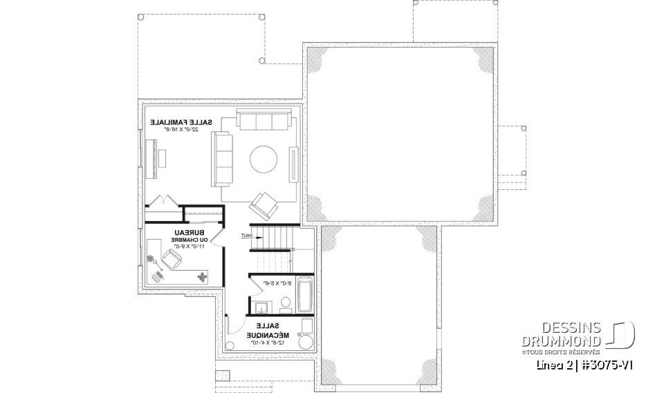 Sous-sol aménagé (Optionel $) - Plan de maison bi-génération contemporaine avec logement privé, 4-5 chambres et sous-sol aménagé optionnel - Linea 2