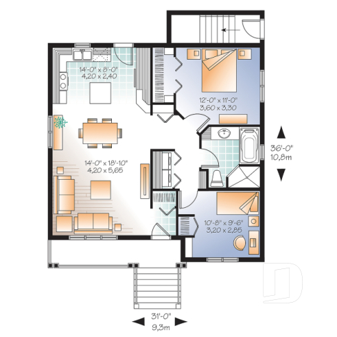 Rez-de-chaussée - Plan de DUPLEX de style champêtre avec galerie abritée au premier, 2 chambres / unité, buanderie, bon prix - Rivoli 2