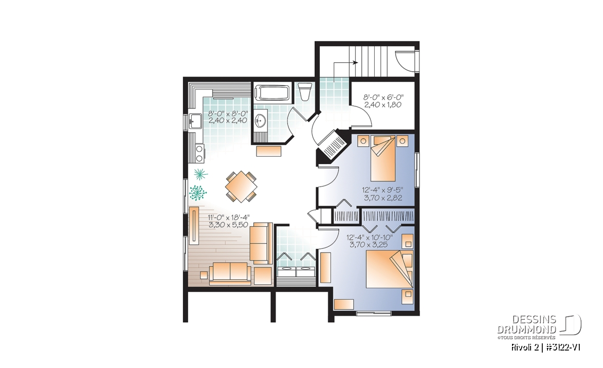 Sous-sol - Plan de DUPLEX de style champêtre avec galerie abritée au premier, 2 chambres / unité, buanderie, bon prix - Rivoli 2